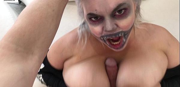  Big Breasted Alice Frost Halloween Skeleton Blowjob & Titty Fucking